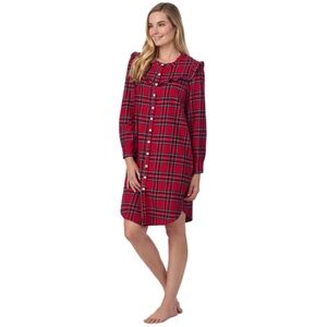 Lanz of Salzburg Women’s Cottage Red Tartan Plaid Button-Down Nightshirt‎ Medium
